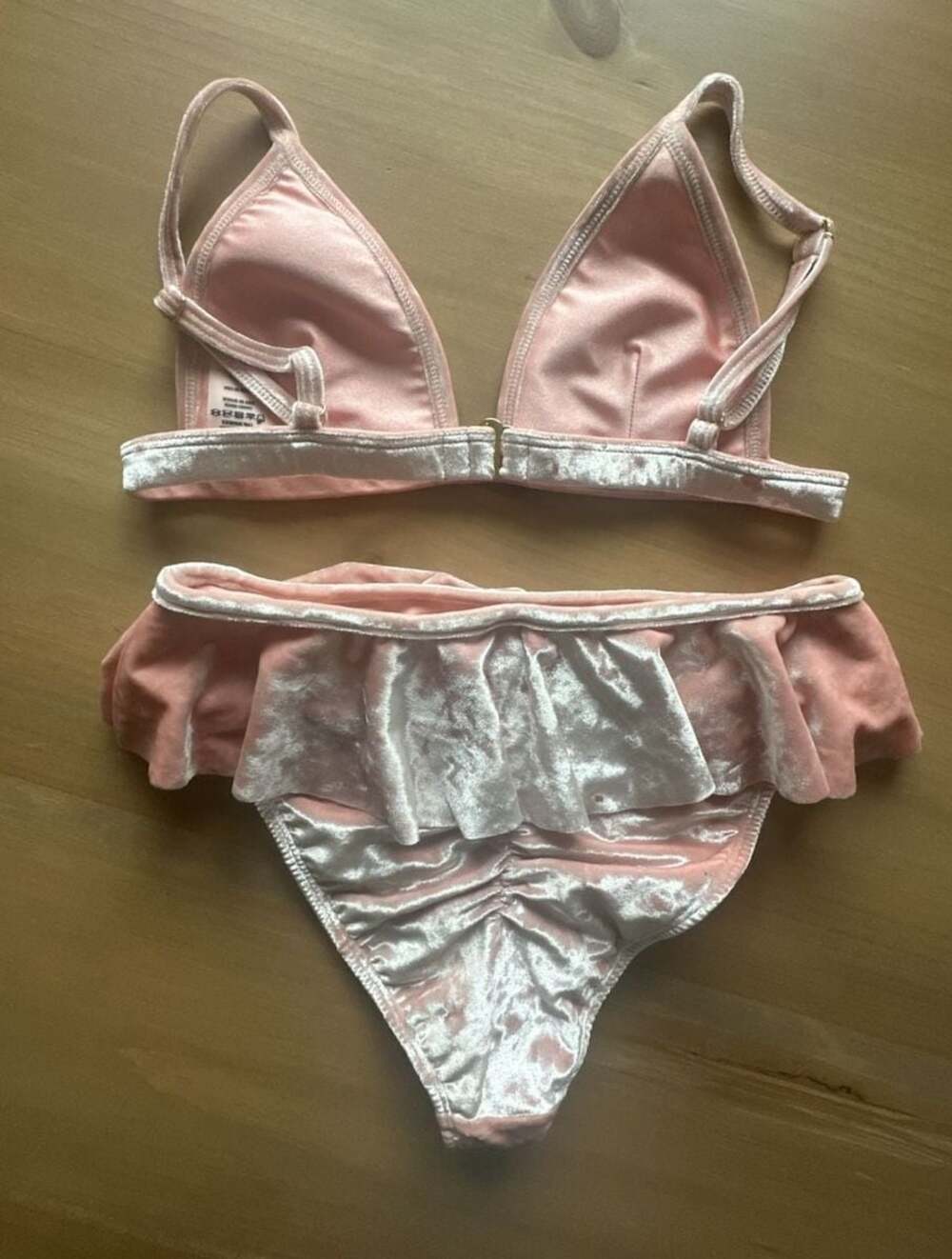 Montce Swim Pink Velvet Ruffle Bikini Set Size S Top M Bottom - Picture 9 of 9